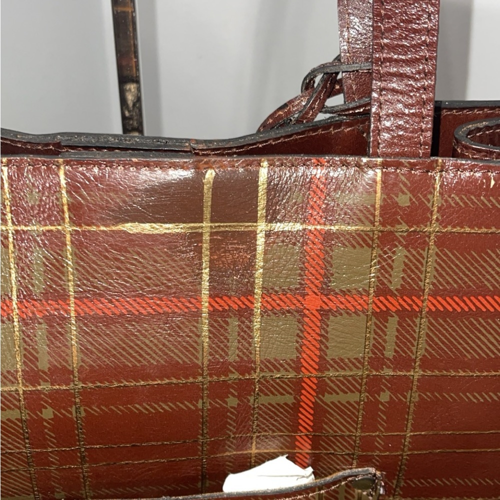 PATRICIA NASH Handbag Toscano Tote Autumn Plaid Leaf Logo Tote Bag AUTHENTIC - Picture 10 of 13